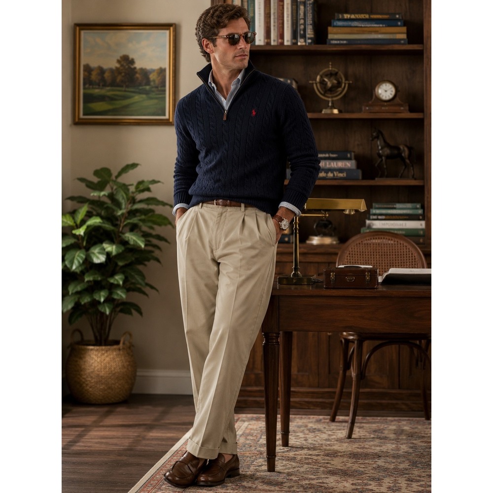 Ralph Ralph Lauren Men's 33 x 28.5 Khaki Pleated Cuffed Pants Preppy